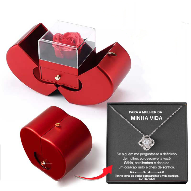 Red Apple Jewelry Box with Eternal Rose and Necklace
