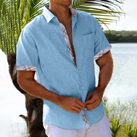 Vacation Short Sleeve Shirts With Plaid Side Summer  men