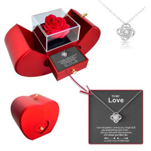 Red Apple Jewelry Box with Eternal Rose and Necklace