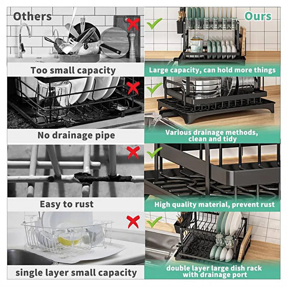 Dish Rack, 2 Tier Utensil Holder, Rustproof Dish Drying Rack