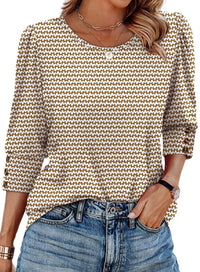 Women's Elegant 34 Sleeves Round Neck T-shirt With Buttons