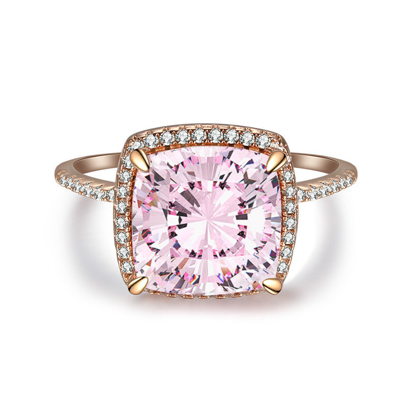 925 Sterling Silver Pink Diamond Egg-shaped Closed Wedding Ring