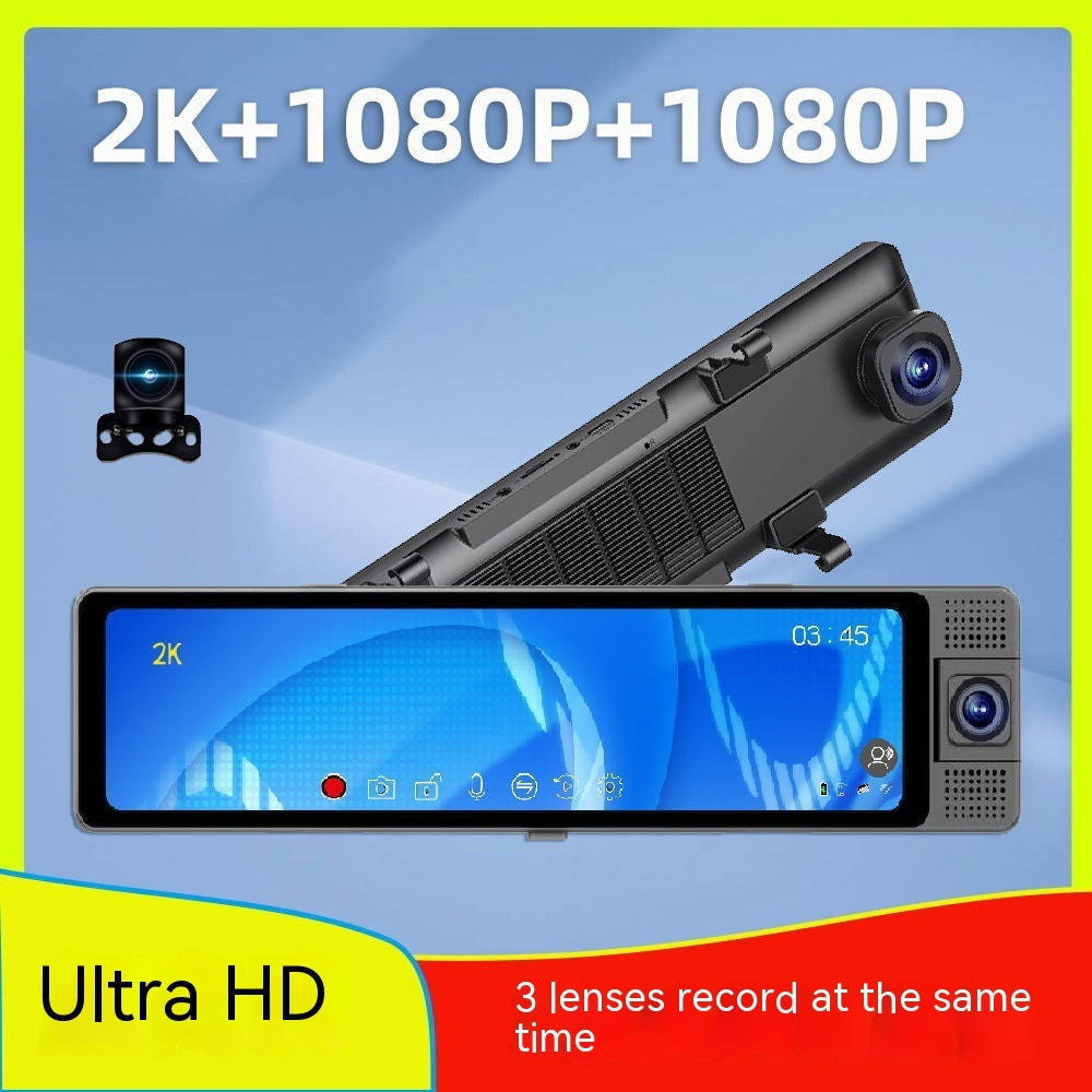 12-inch Three-lens Car Video 2K HD Rearview Mirror Driving Recorder