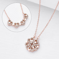 Retro Magnetic Folding Heart Shaped Four Leaf Clover Pendant Necklace