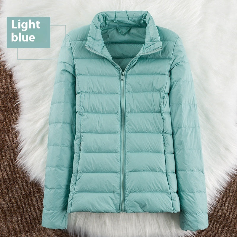 Stand-up Collar Down Short Lightweight And Extra Thick Slim Jacket