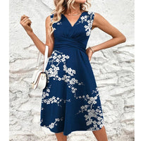 Printed Cross V-neck Sleeveless Women's Dress