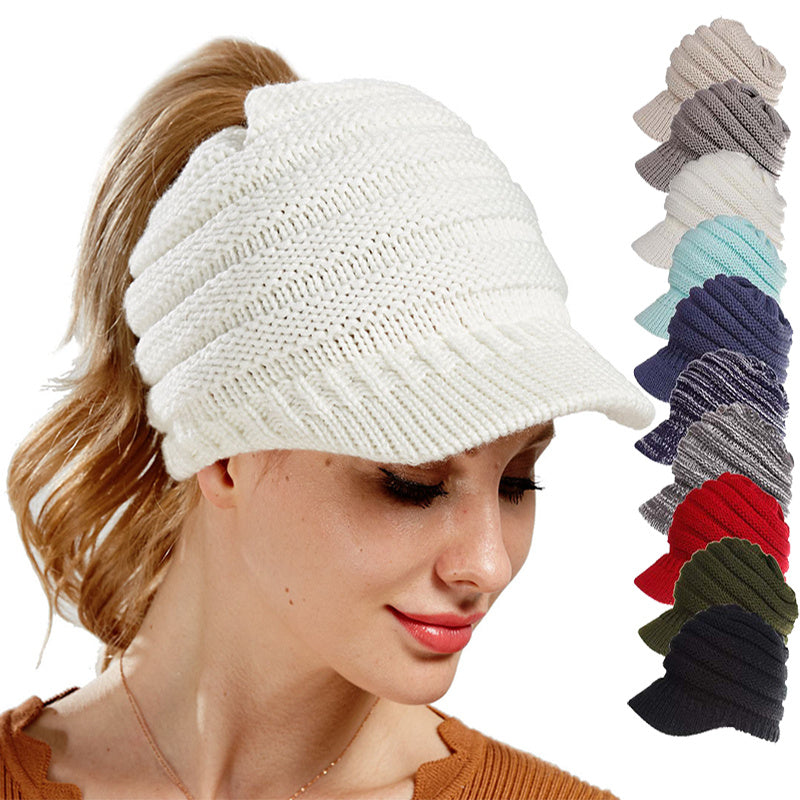Women Ponytail Beanies Autumn Winter Hats Female