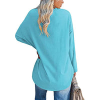 Solid Color Loose Drop Shoulder Sleeve V Neck Long Sleeve Blouse