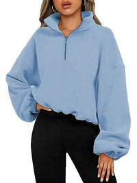 Pullover Hoodie Women Winter Solid Colour Zipper Stand Collar