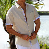 Vacation Short Sleeve Shirts With Plaid Side Summer  men
