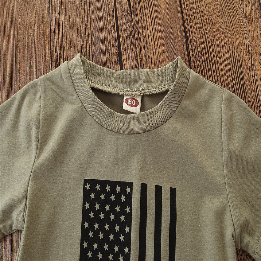 Kids' Suit Summer Men's Clothing Independence Day Flag Camouflage Suit