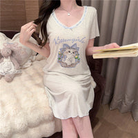 Modal Sunken Stripe Cotton Cartoon Loose Dress