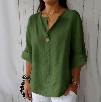 V-neck Long-sleeved T-shirt Fashion Loose Cotton trendy clothing