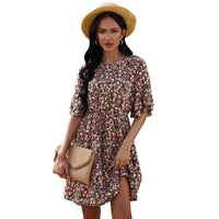 European And American Women's Half Sleeve Floral Chiffon Dress