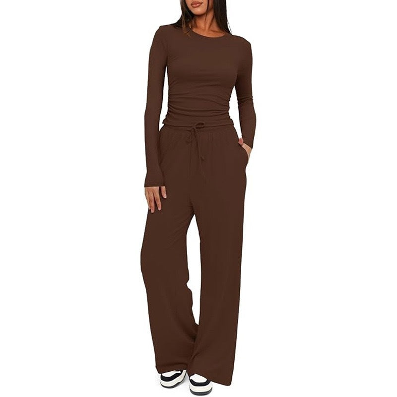 2 Pieces Women's Suit Autumn Winte Long Sleeve Tops High Waisted