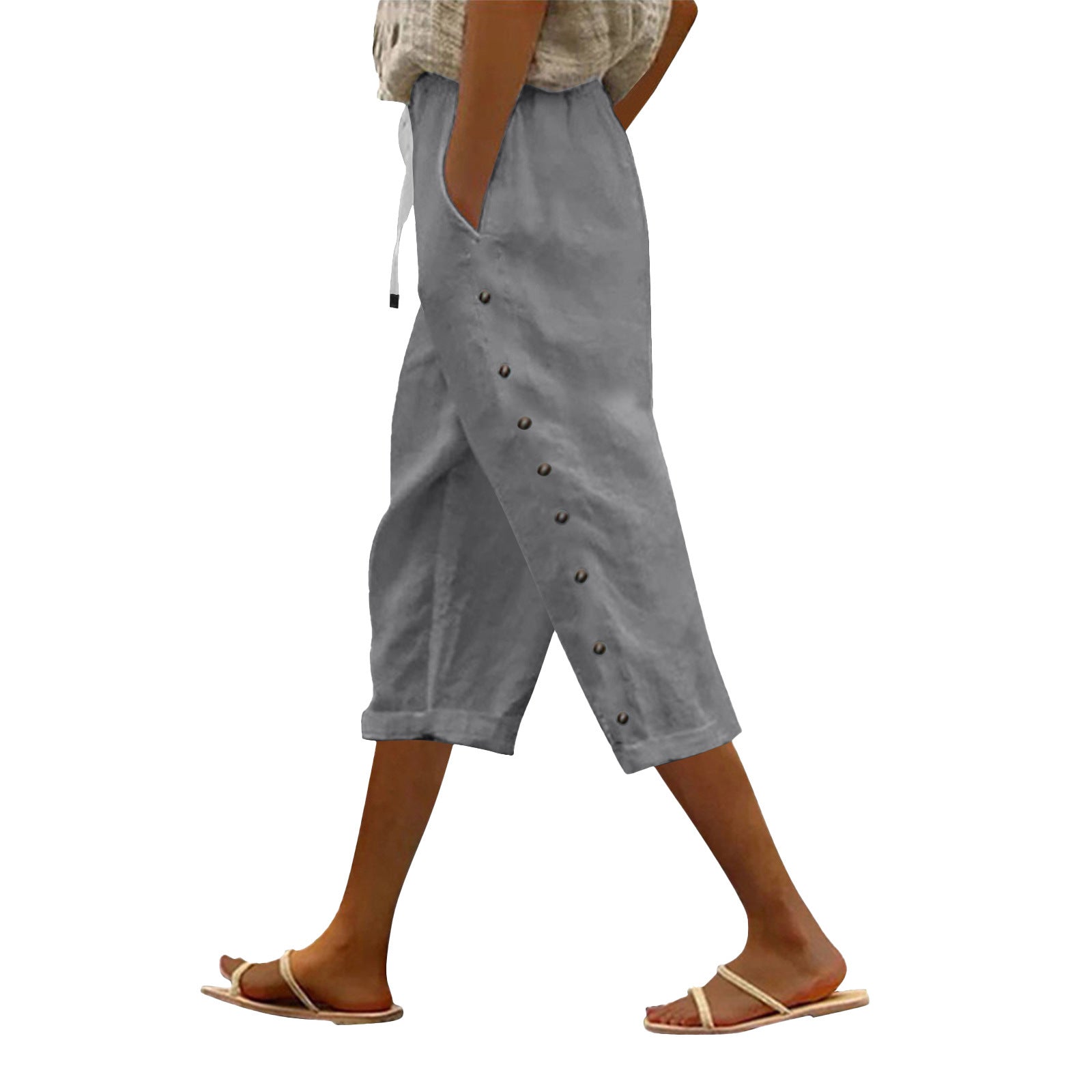 Casual Patchwork Button Cropped Pants For Women