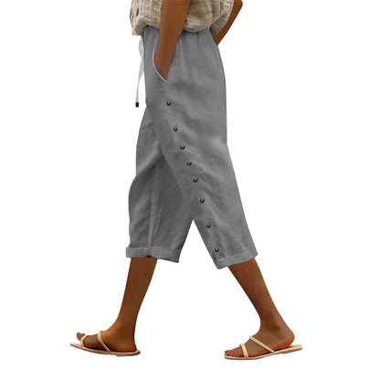 Casual Patchwork Button Cropped Pants For Women