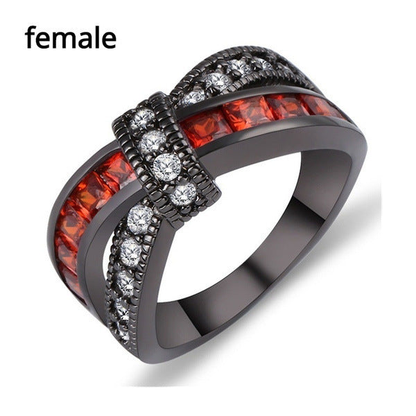 New Black Gold Garnet Red Cross Zircon Ring AMI Cart