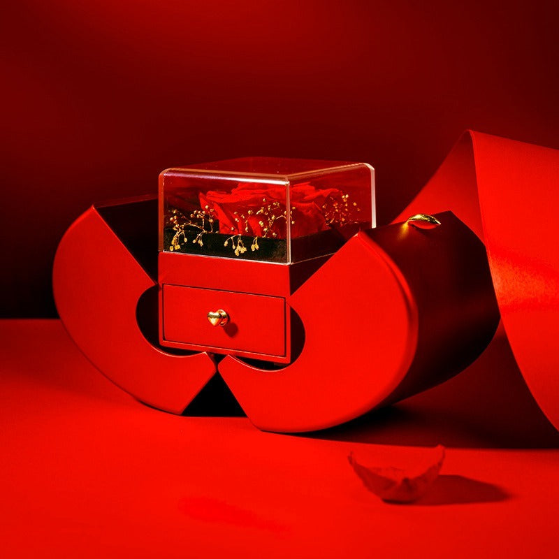 Red Apple Jewelry Box with Eternal Rose and Necklace