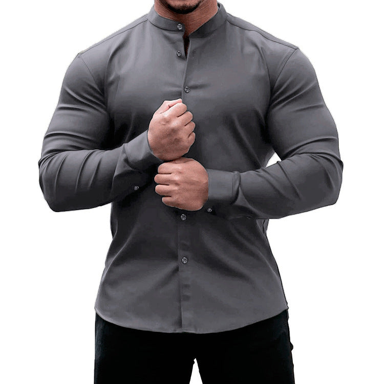 Long Sleeve Shirt Men Casual Button Down Slim Tops