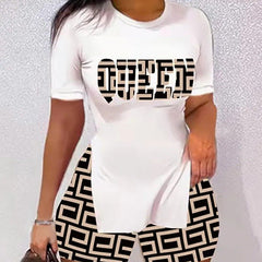 Best Selling Women's Clothes Fashion Trendy Split Short Sleeve Casual Shorts Two - piece Set - Chic Cart