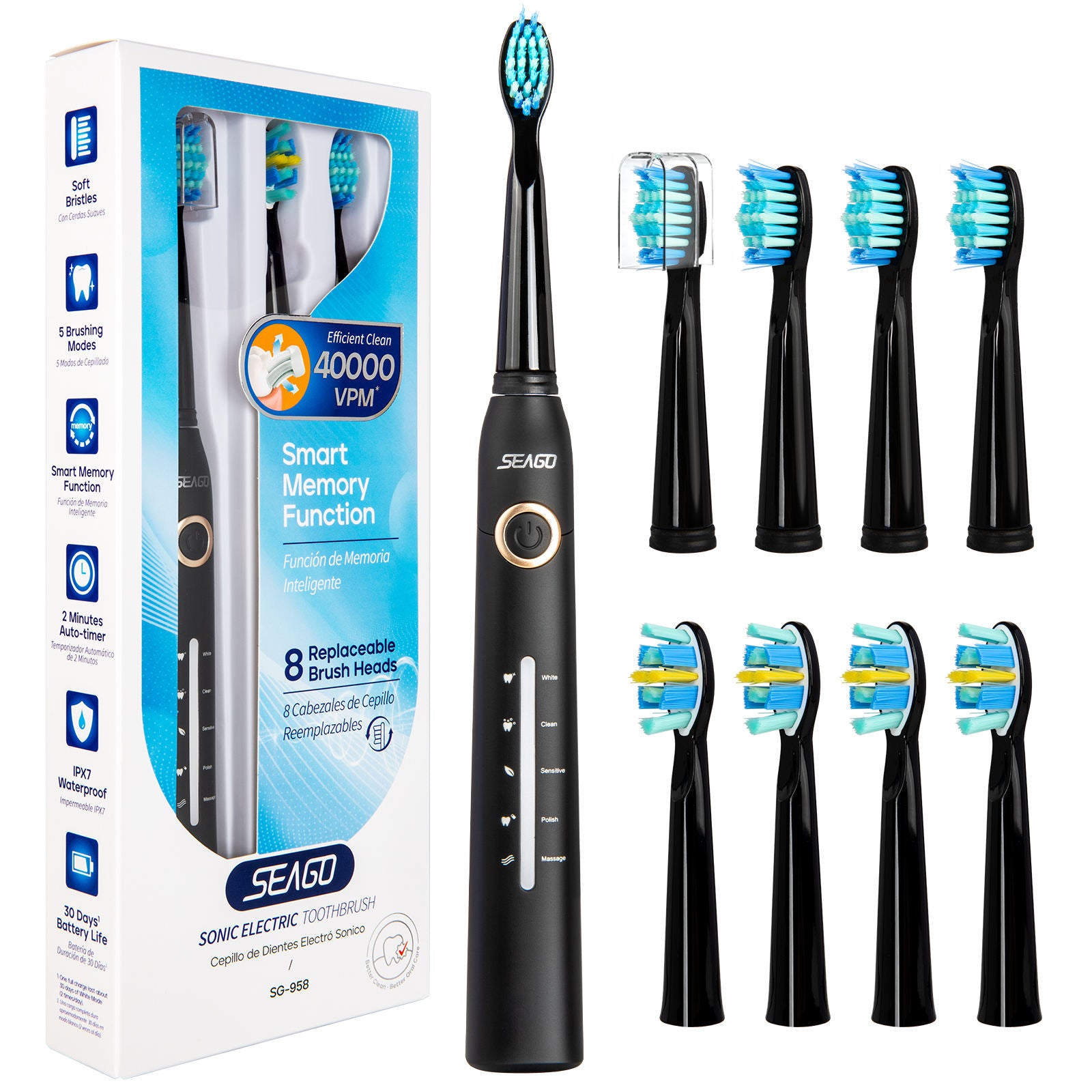 SEAGO SG958 Teeth Whitening Oral Care 5 Cleaning Modes Rechargeable brush