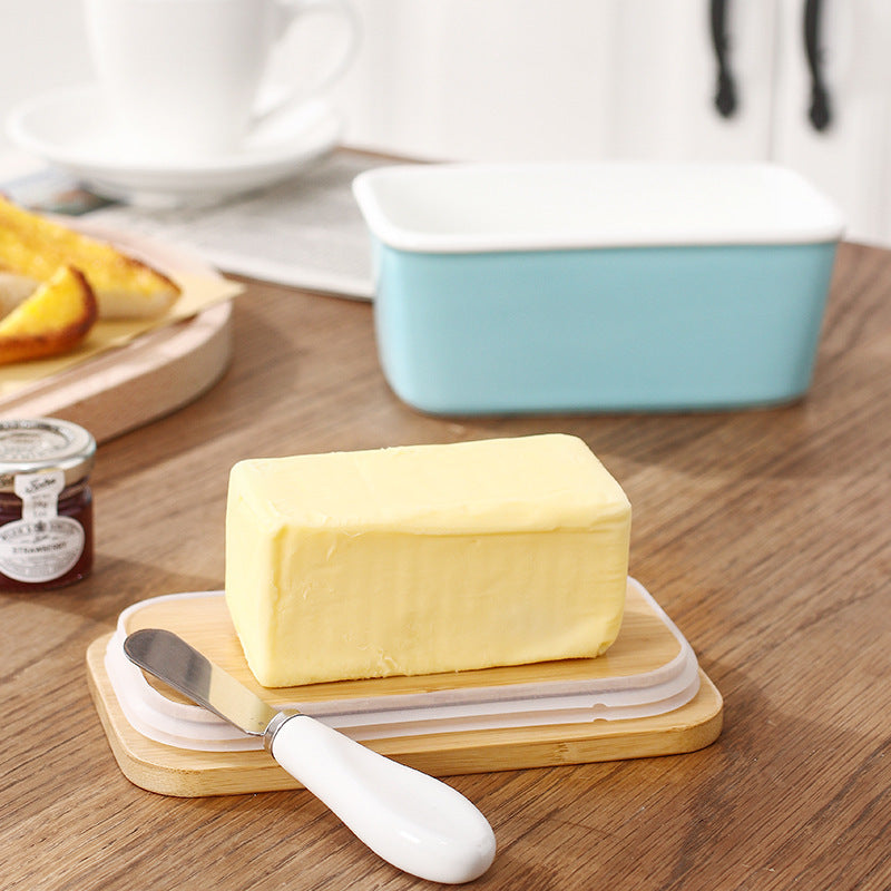 Ceramic Butter Box With Lid And Knife Sealed Storage