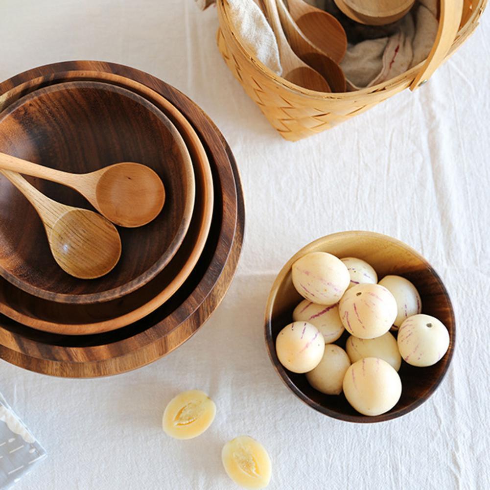 Kitchen Natural Wooden Bowl Household Fruit Bowl Salad Bowl For Home Restaurant Food Container Wooden Utensils Note The Size Hot AMI Cart