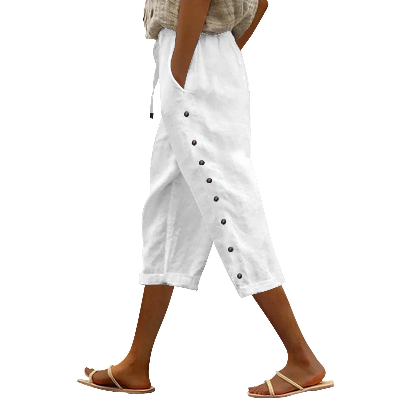 Casual Patchwork Button Cropped Pants For Women