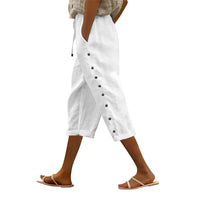Casual Patchwork Button Cropped Pants For Women