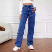 Stretch Washed Denim Fashion Straight Trousers Jeans Women's Pants