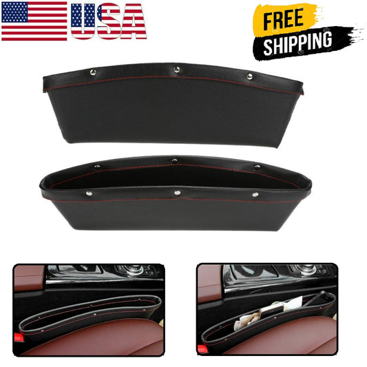 2pcs Car Seat Gap PU Leather Catch Catcher Box