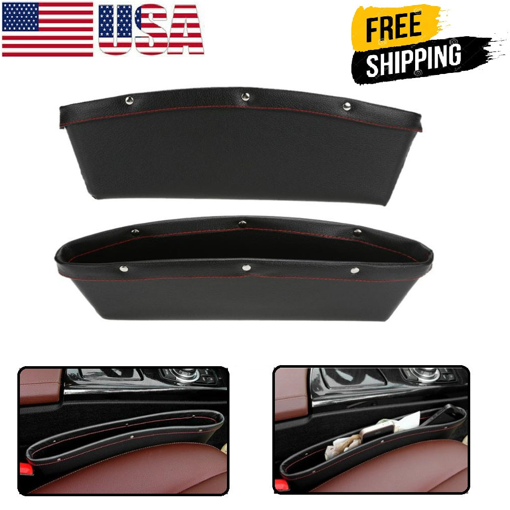 2pcs Car Seat Gap PU Leather Catch Catcher Box
