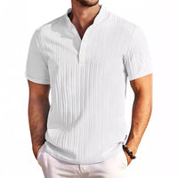 Stand Collar Buttons Short Sleeve T-shirt Solid Colour Stripe POLO