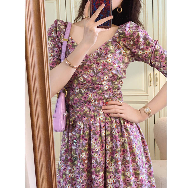 Women's Purple Tea Break First Love Tea Break French Floral Dress