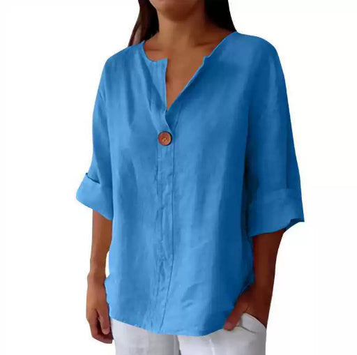 V-neck Long-sleeved T-shirt Fashion Loose Cotton trendy clothing