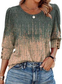 Women's Elegant 34 Sleeves Round Neck T-shirt With Buttons