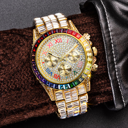 Three Eyes Rainbow Diamond Daikin Watch Full Square Diamond