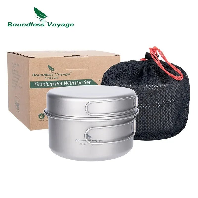Boundless Voyage Titanium Pot Pan Set with Folding Handles Camping Cookware Hiking Outdoor Tableware - Chic Cart