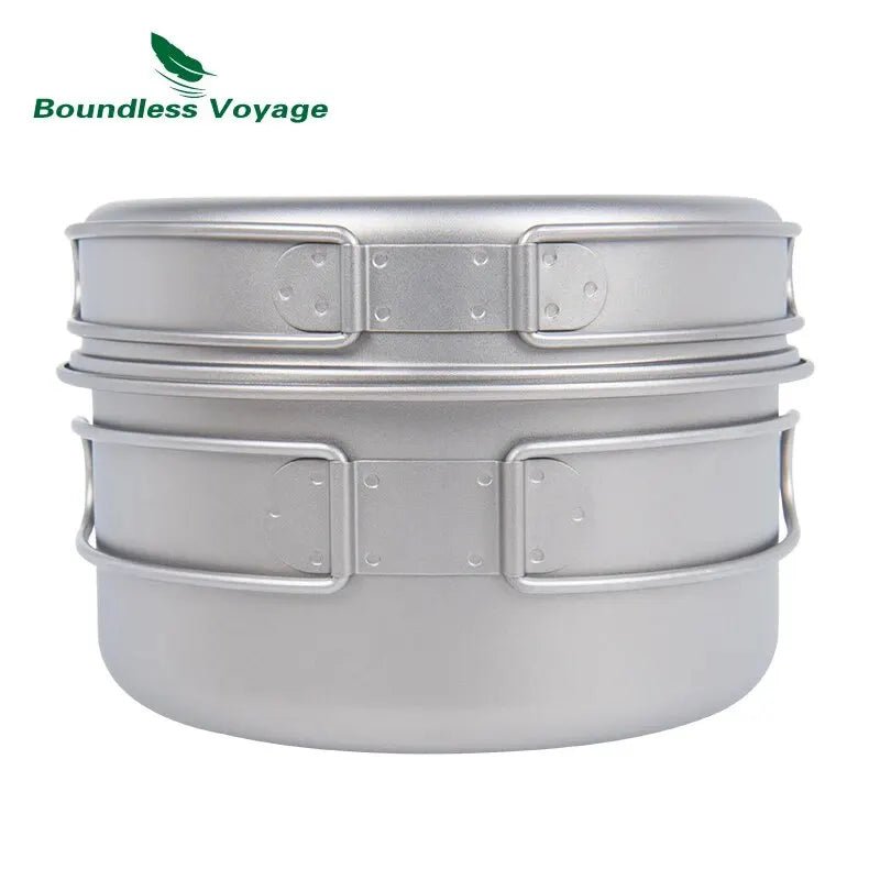 Boundless Voyage Titanium Pot Pan Set with Folding Handles Camping Cookware Hiking Outdoor Tableware - Chic Cart
