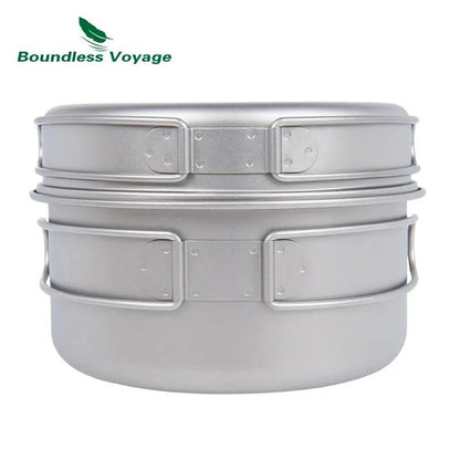 Boundless Voyage Titanium Pot Pan Set with Folding Handles Camping Cookware Hiking Outdoor Tableware - Chic Cart