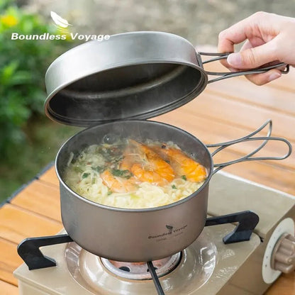 Boundless Voyage Titanium Pot Pan Set with Folding Handles Camping Cookware Hiking Outdoor Tableware - Chic Cart