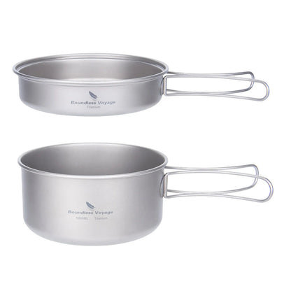 Boundless Voyage Titanium Pot Pan Set with Folding Handles Camping Cookware Hiking Outdoor Tableware - Chic Cart