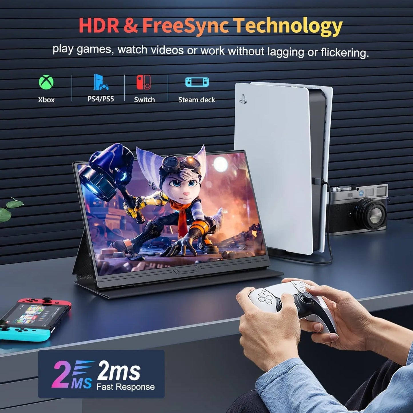 HOESD.a 15.6 inch Gaming Monitor Portable Screen 1080P 300cd/m2 Extended Display for Laptop Phone Switch Xbox PS4/5 PC Mini PC - Chic Cart AMI Cart