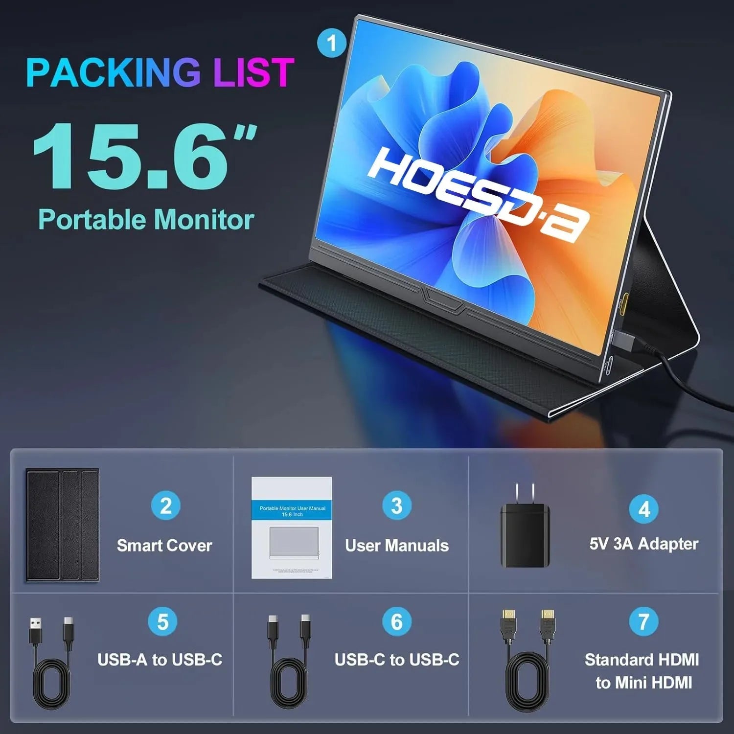 HOESD.a 15.6 inch Gaming Monitor Portable Screen 1080P 300cd/m2 Extended Display for Laptop Phone Switch Xbox PS4/5 PC Mini PC - Chic Cart