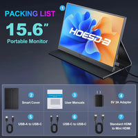 HOESD.a 15.6 inch Gaming Monitor Portable Screen 1080P 300cd/m2 Extended Display for Laptop Phone Switch Xbox PS4/5 PC Mini PC - Chic Cart