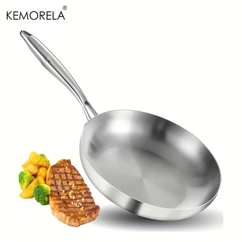 24CM Frying Pan 304 Stainless Steel 2MM Thick Wok Pan 5 Ply Steel Skillet,Professional Grade Pans for Cooking Cooking Pot - Chic Cart