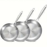 24CM Frying Pan 304 Stainless Steel 2MM Thick Wok Pan 5 Ply Steel Skillet,Professional Grade Pans for Cooking Cooking Pot - Chic Cart 