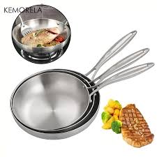 24CM Frying Pan 304 Stainless Steel 2MM Thick Wok Pan 5 Ply Steel Skillet,Professional Grade Pans for Cooking Cooking Pot - Chic Cart 