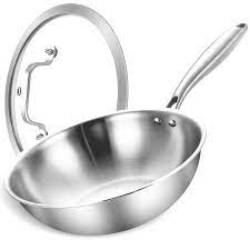 24CM Frying Pan 304 Stainless Steel 2MM Thick Wok Pan 5 Ply Steel Skillet,Professional Grade Pans for Cooking Cooking Pot - Chic Cart 